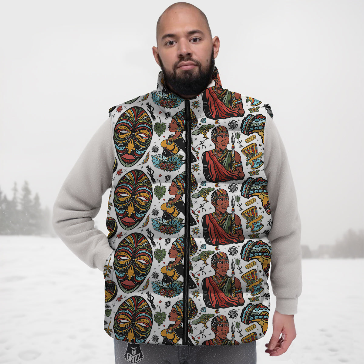 Ethnic Afro African Print Pattern Down Vest