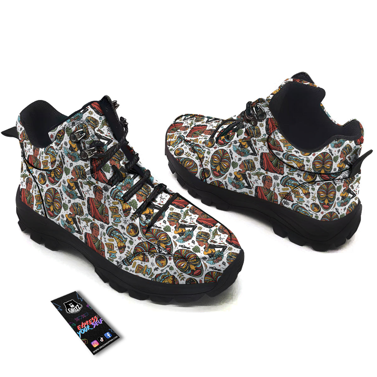Ethnic Afro African Print Pattern Hiking Shoes-grizzshop