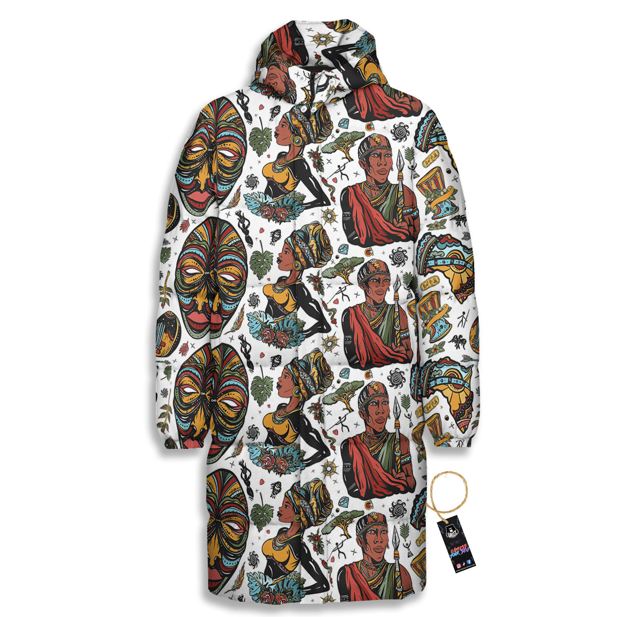 Ethnic Afro African Print Pattern Long Down Jacket-grizzshop