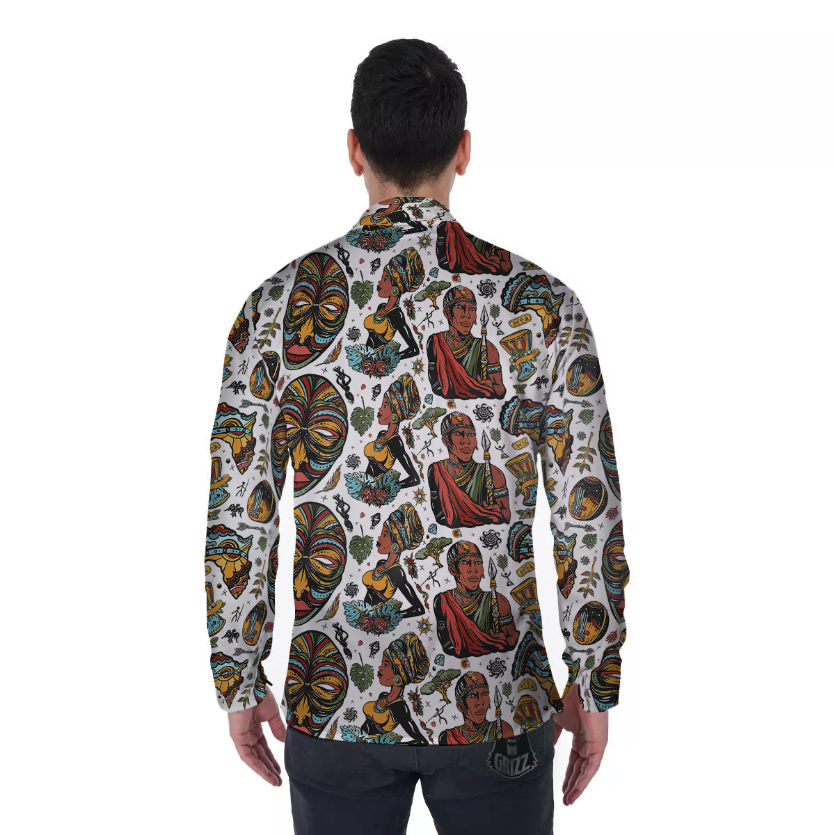 Ethnic Afro African Print Pattern Men's Long Sleeve Shirts-grizzshop