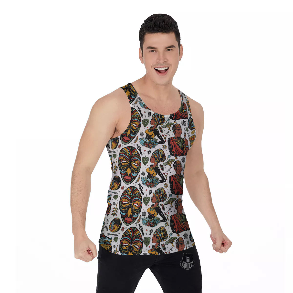 Ethnic Afro African Print Pattern Men's Tank Top-grizzshop