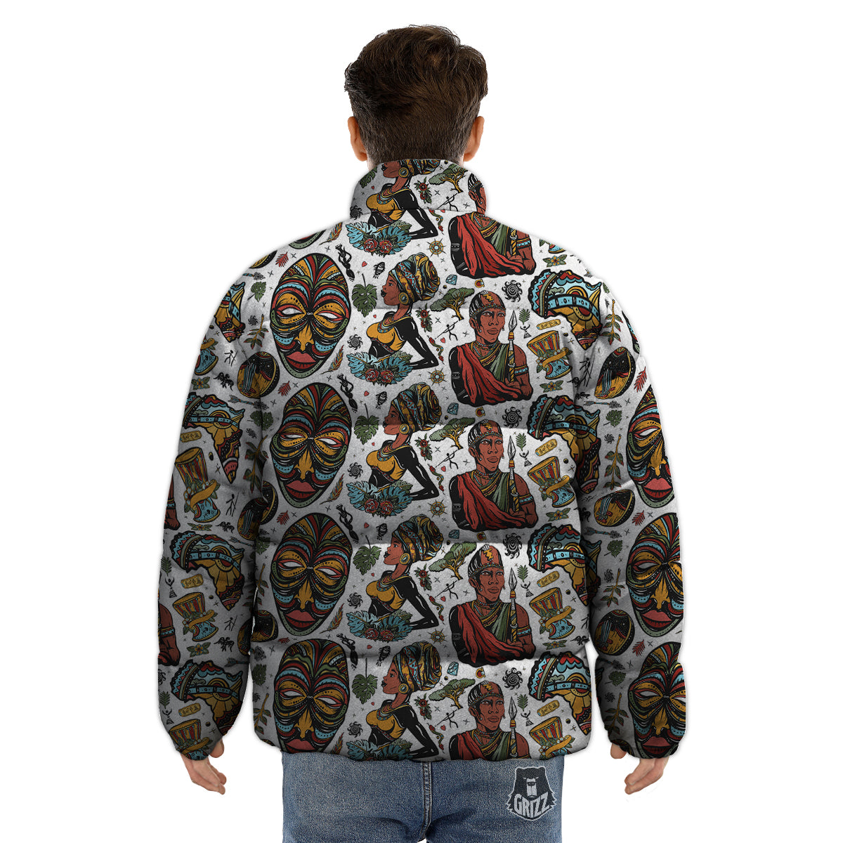 Ethnic Afro African Print Pattern Puffer Jacket-grizzshop