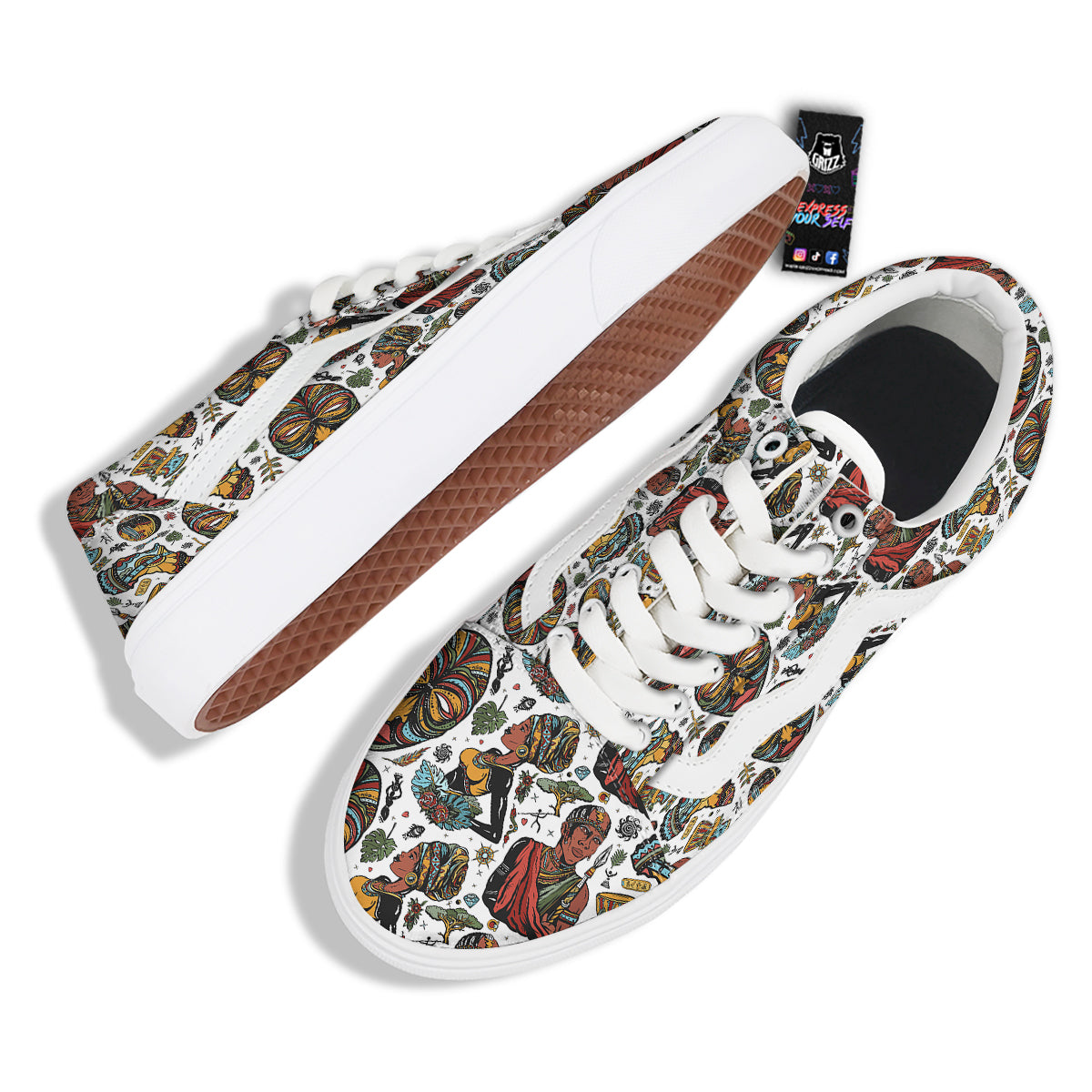 Ethnic Afro African Print Pattern Skate Shoes-grizzshop