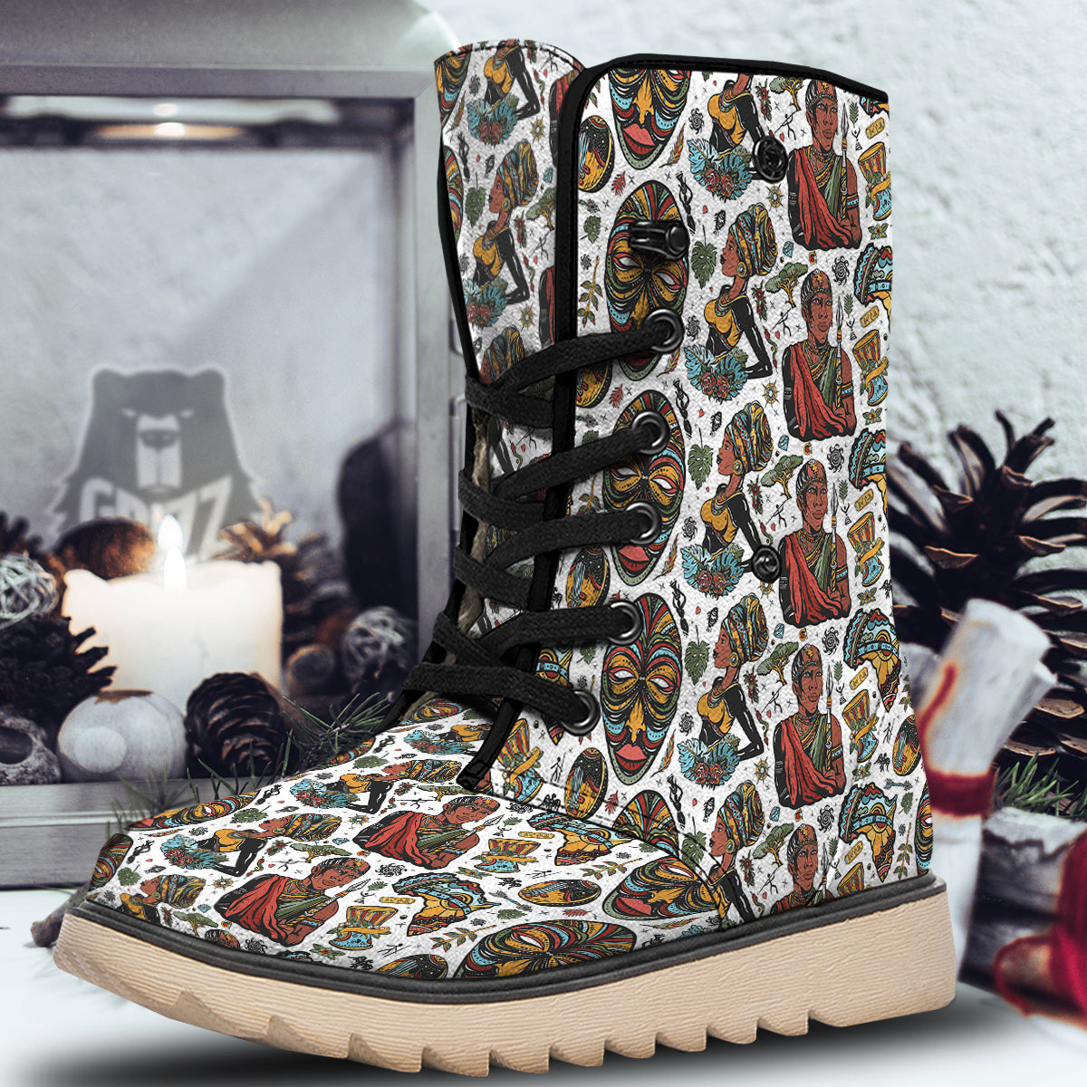 Ethnic Afro African Print Pattern Snow Boots-grizzshop