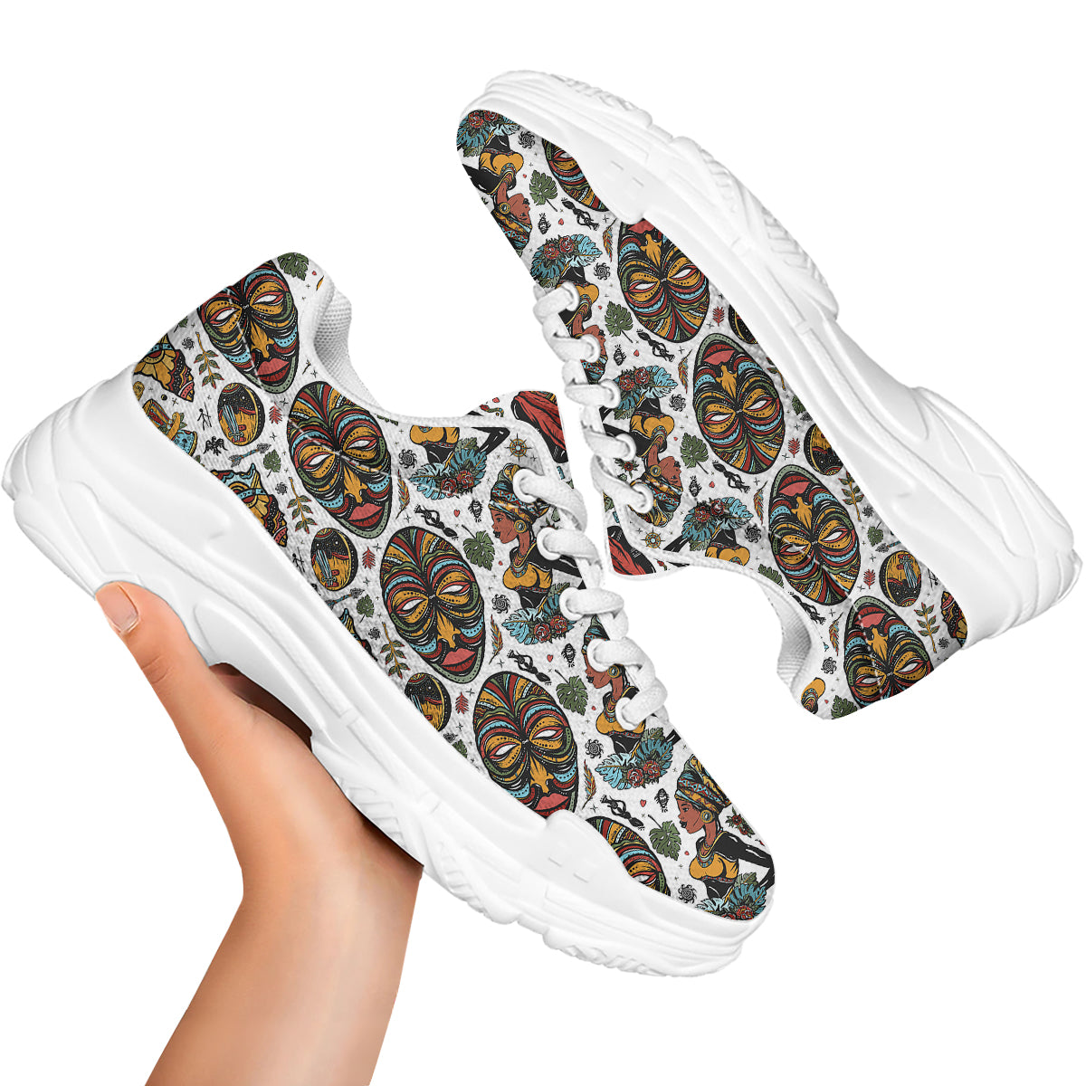 Ethnic Afro African Print Pattern White Chunky Shoes-grizzshop