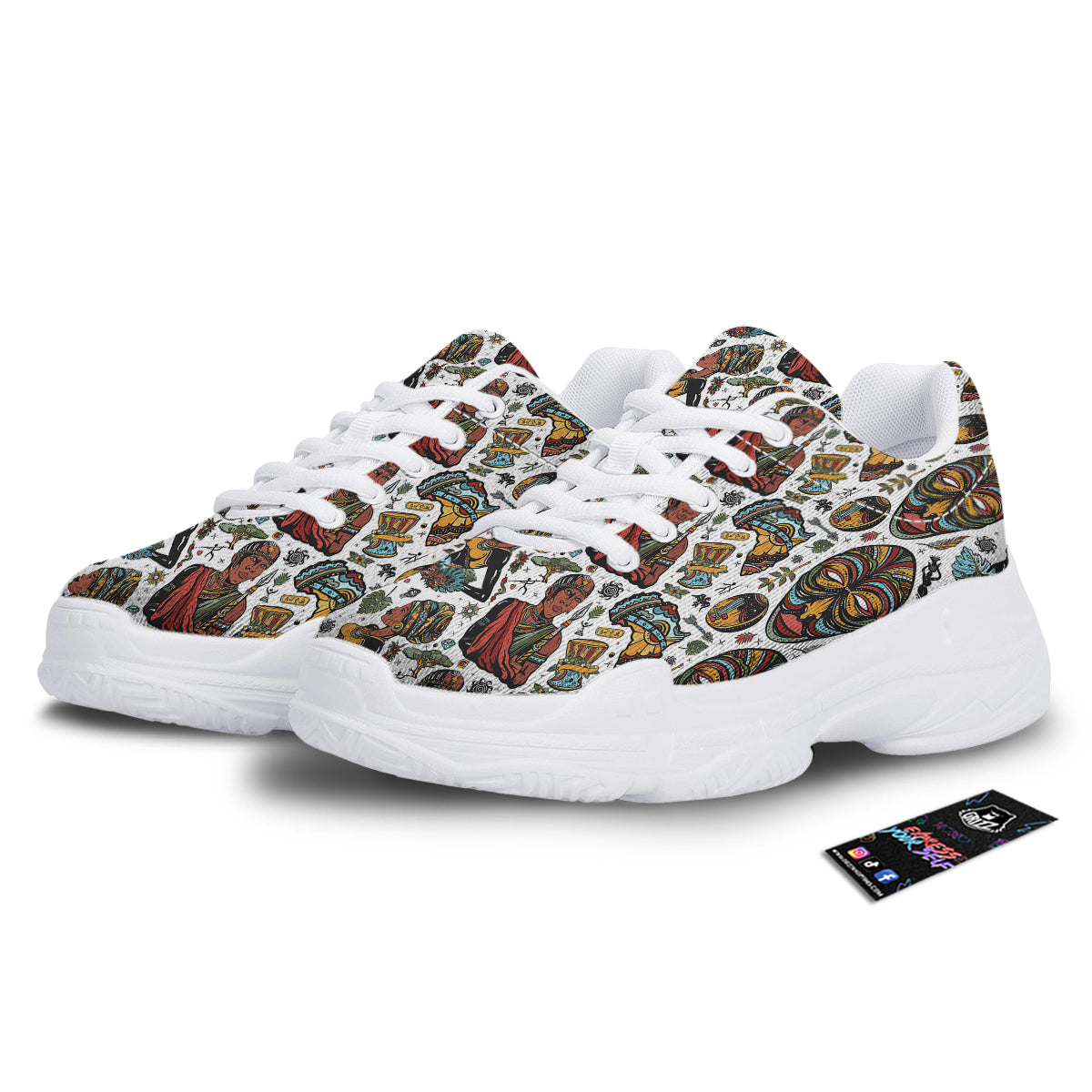 Ethnic Afro African Print Pattern White Chunky Shoes-grizzshop