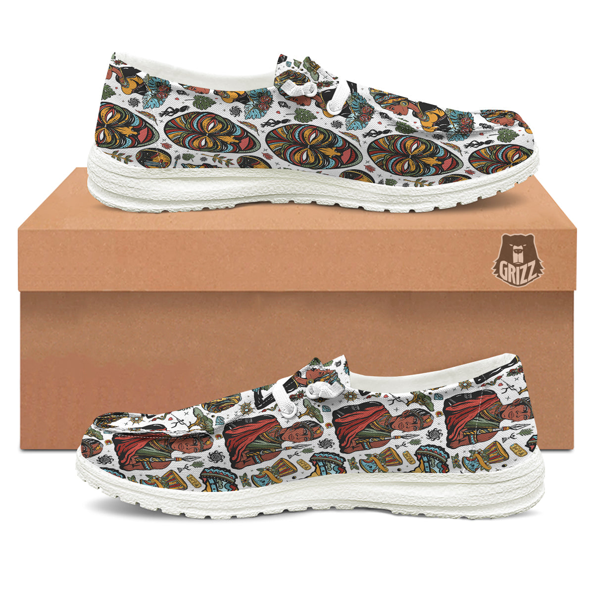 Ethnic Afro African Print Pattern White Loafers-grizzshop