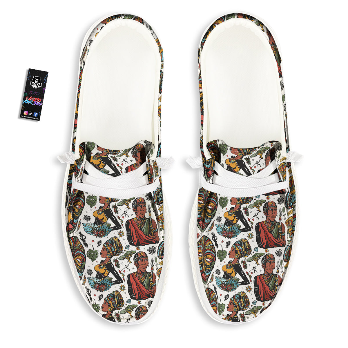 Ethnic Afro African Print Pattern White Loafers-grizzshop