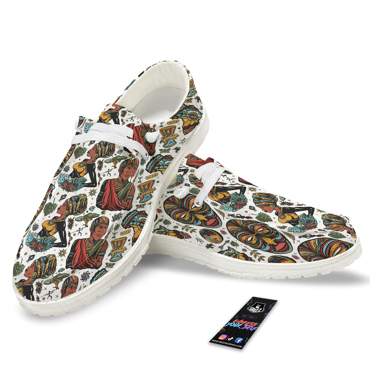 Ethnic Afro African Print Pattern White Loafers-grizzshop