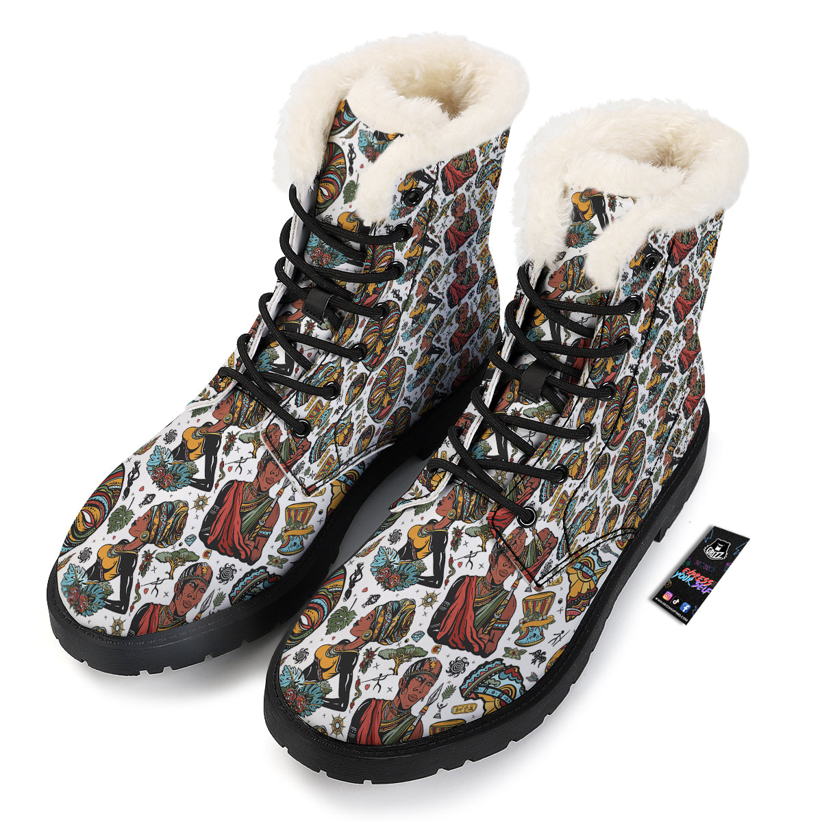 Ethnic Afro African Print Pattern Winter Boots-grizzshop