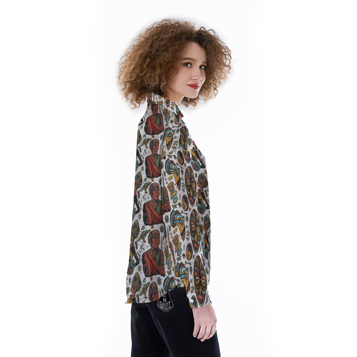 Ethnic Afro African Print Pattern Women's Long Sleeve Shirts-grizzshop