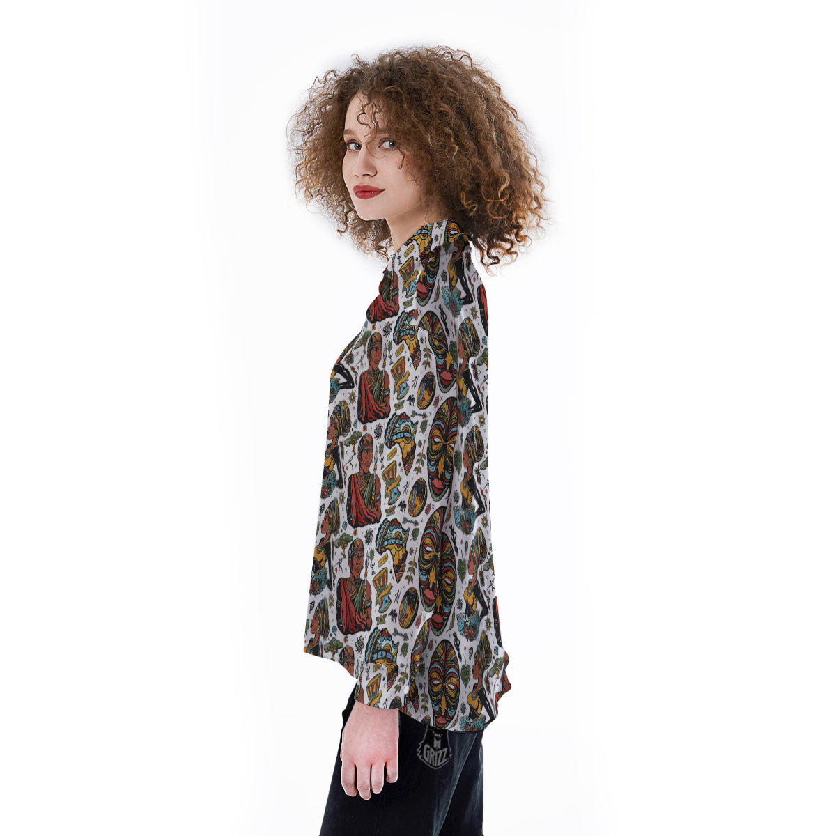Ethnic Afro African Print Pattern Women's Long Sleeve Shirts-grizzshop