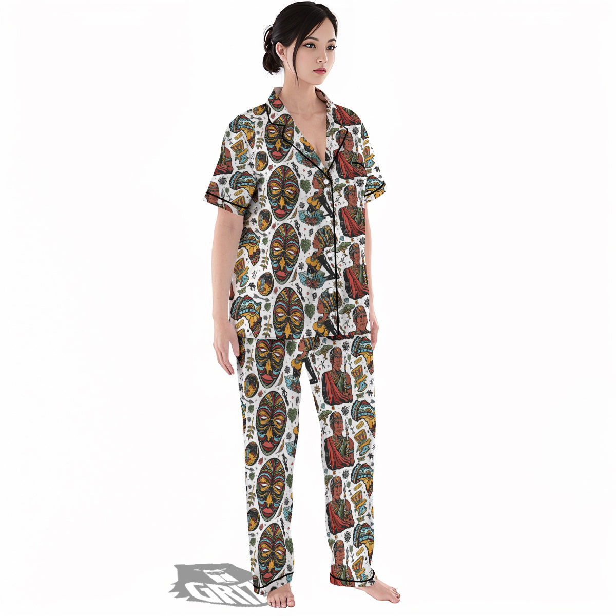 Ethnic Afro African Print Pattern Women's Pajamas Set-grizzshop