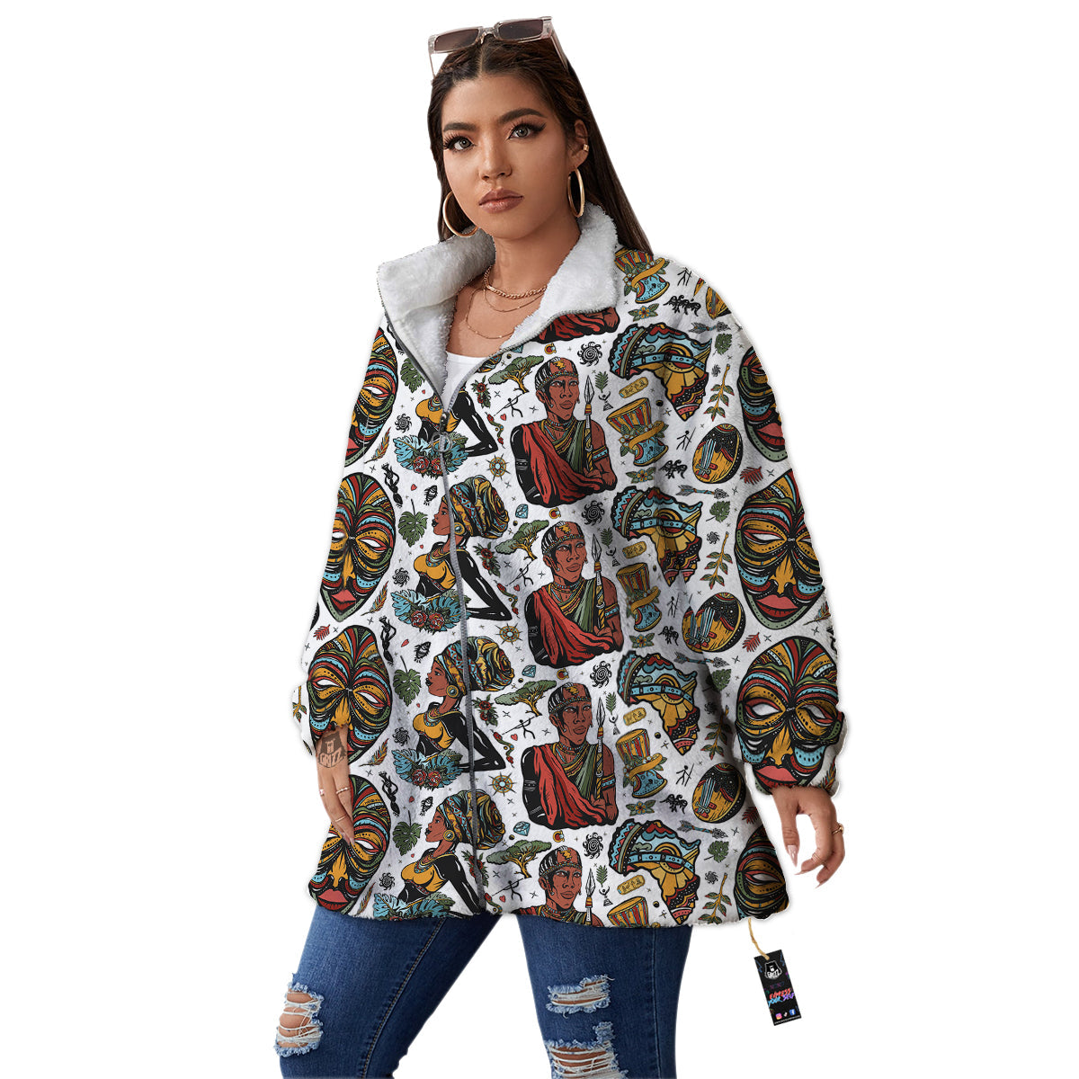 Ethnic Afro African Print Pattern Women's Sherpa Jacket-grizzshop