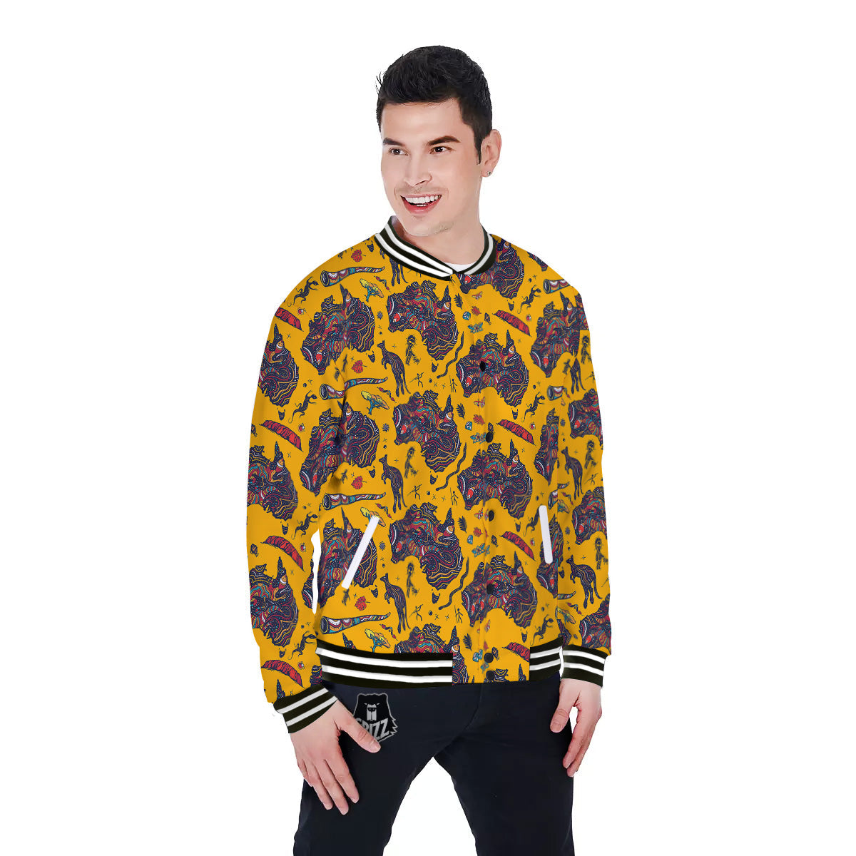 Ethnic Australian Map Tattoo Print Pattern Baseball Jacket-grizzshop