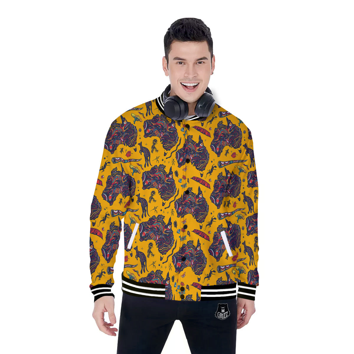 Ethnic Australian Map Tattoo Print Pattern Baseball Jacket-grizzshop