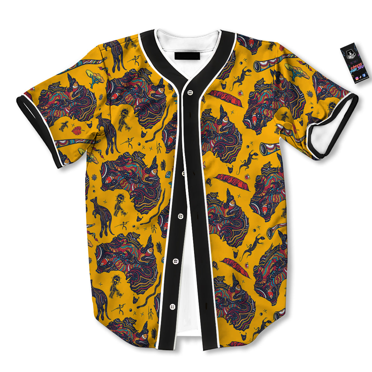 Ethnic Australian Map Tattoo Print Pattern Baseball Jersey-grizzshop