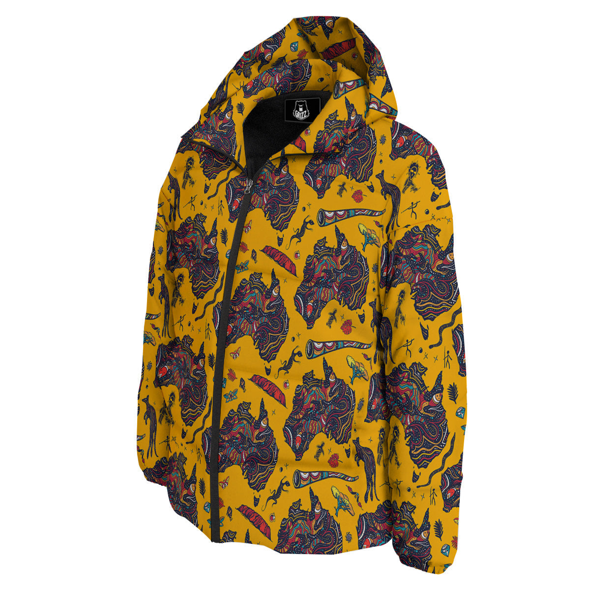 Ethnic Australian Map Tattoo Print Pattern Down Jacket-grizzshop