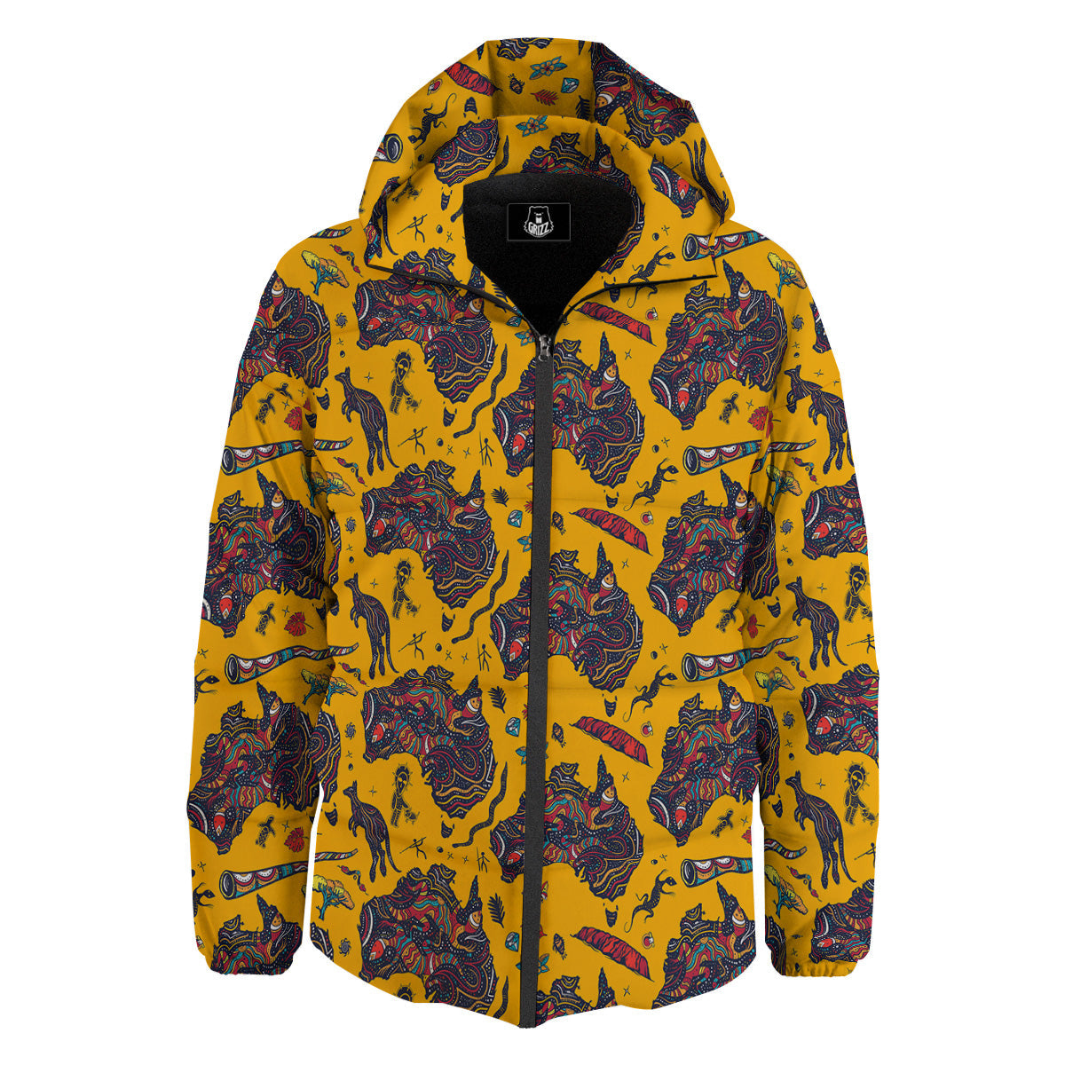 Ethnic Australian Map Tattoo Print Pattern Down Jacket-grizzshop