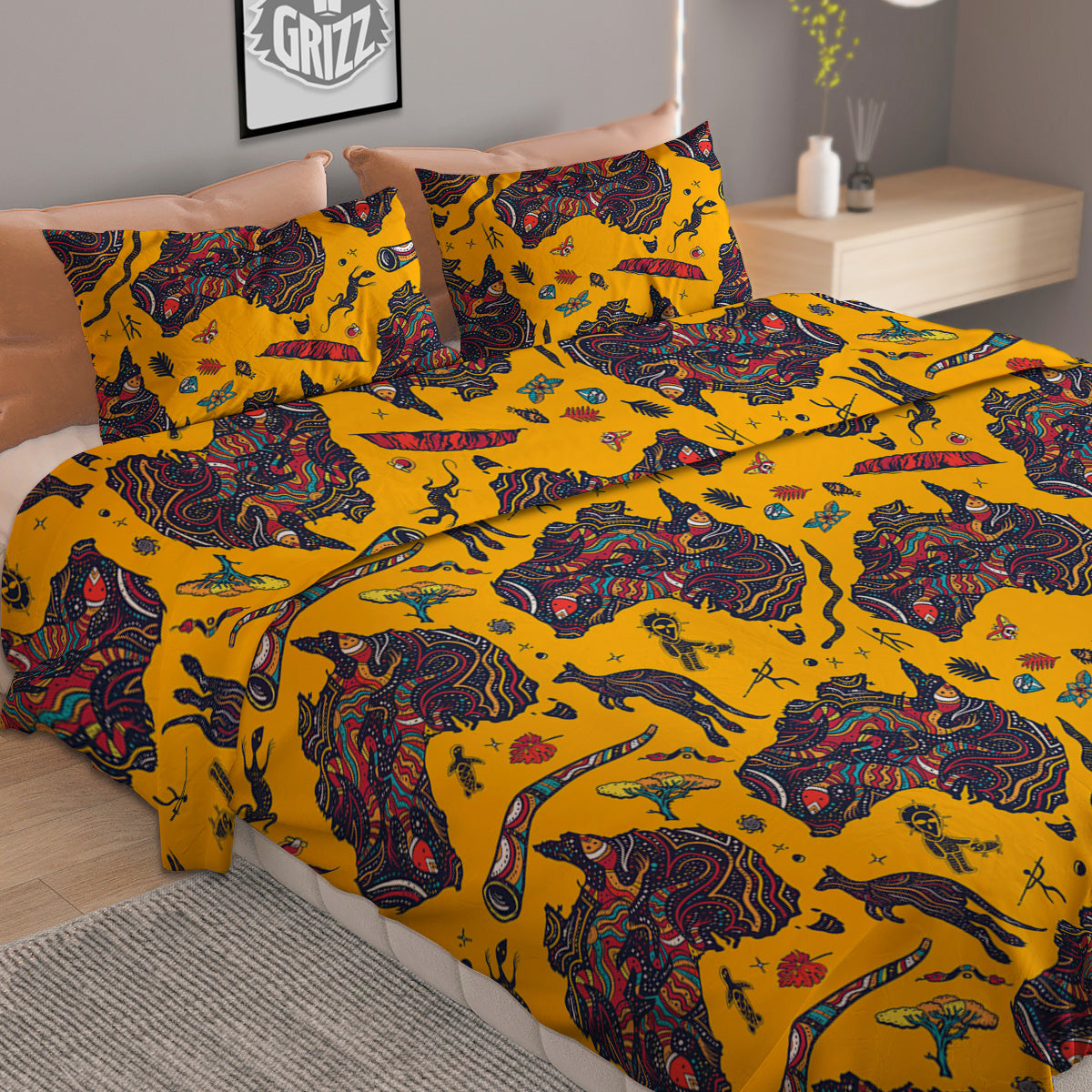 Ethnic Australian Map Tattoo Print Pattern Duvet Cover Bedding Set