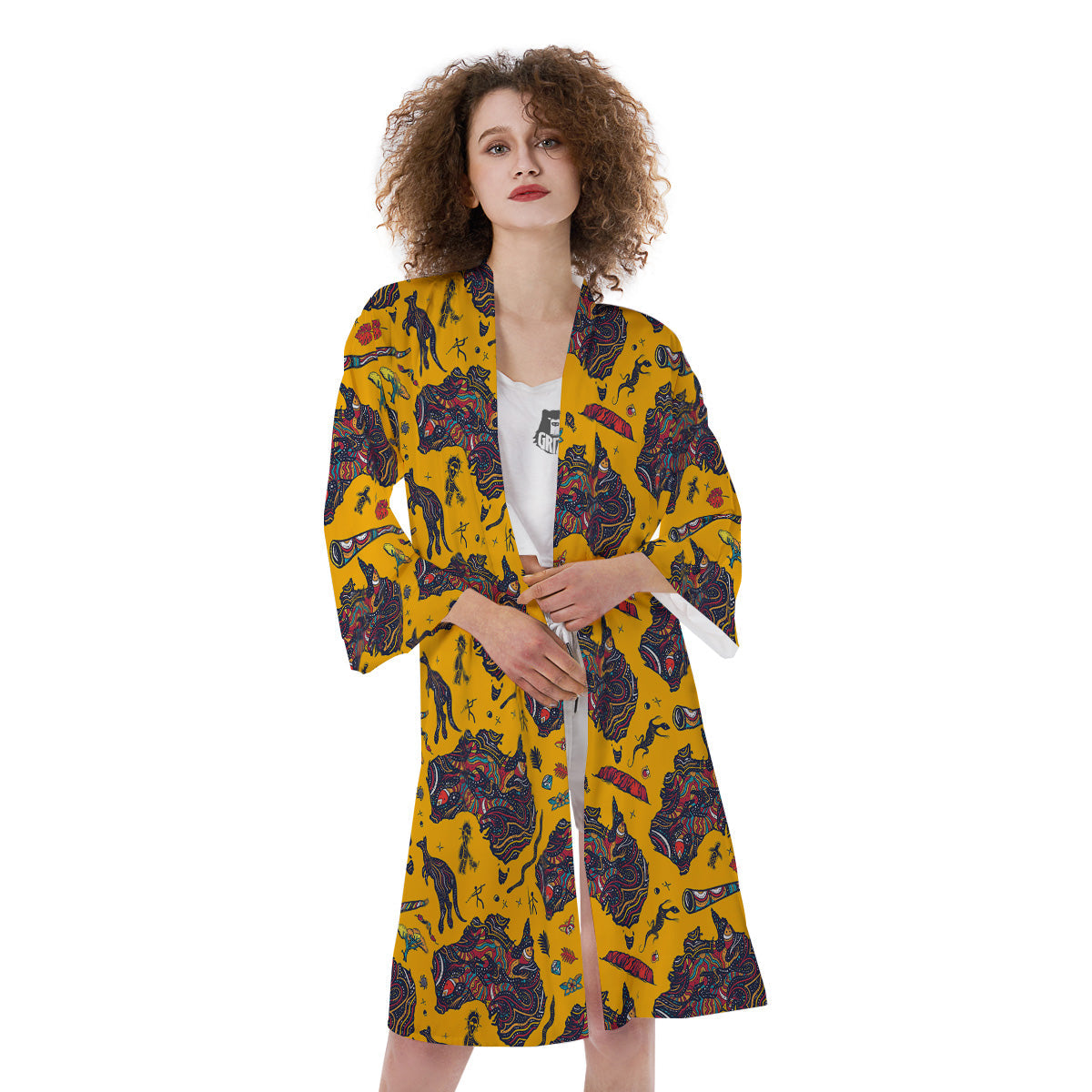 Ethnic Australian Map Tattoo Print Pattern Kimono-grizzshop