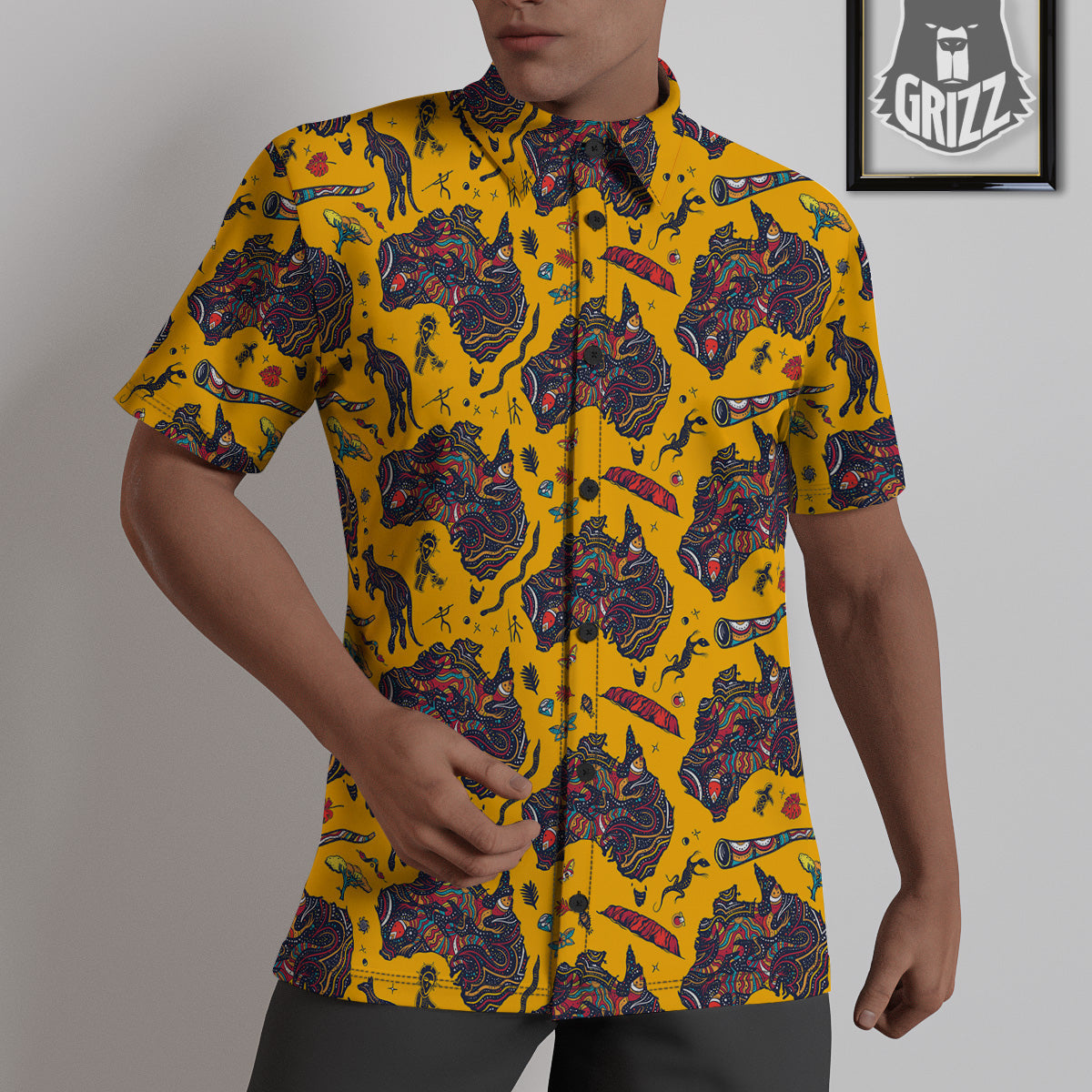 Ethnic Australian Map Tattoo Print Pattern Untucked Shirts-grizzshop