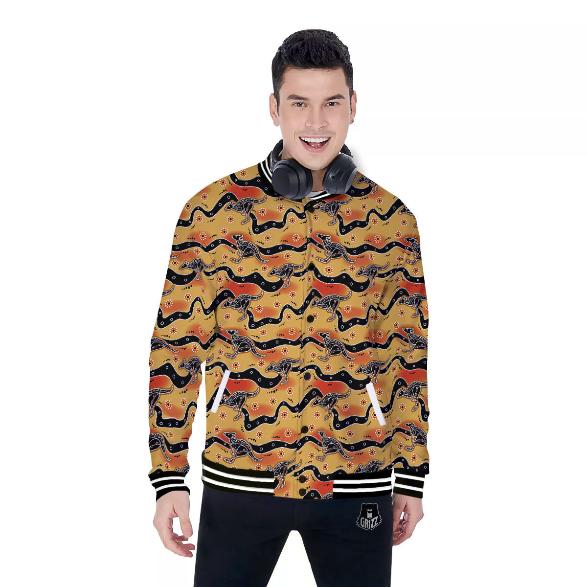 Ethnic Australian Print Pattern Baseball Jacket-grizzshop