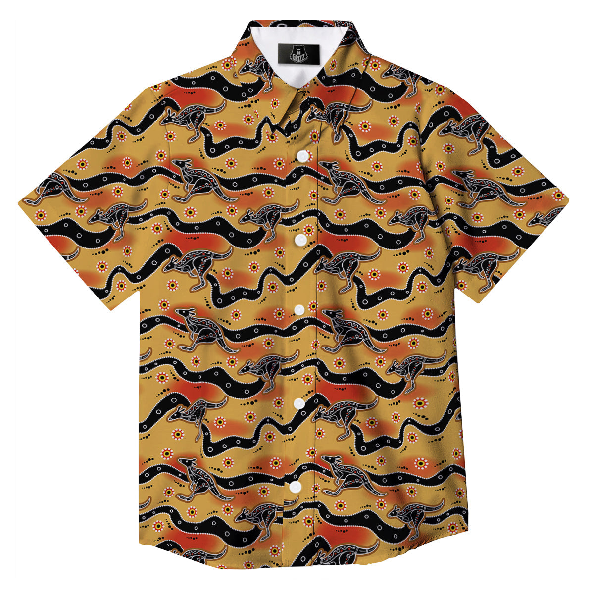 Ethnic Australian Print Pattern Button Up Shirt-grizzshop