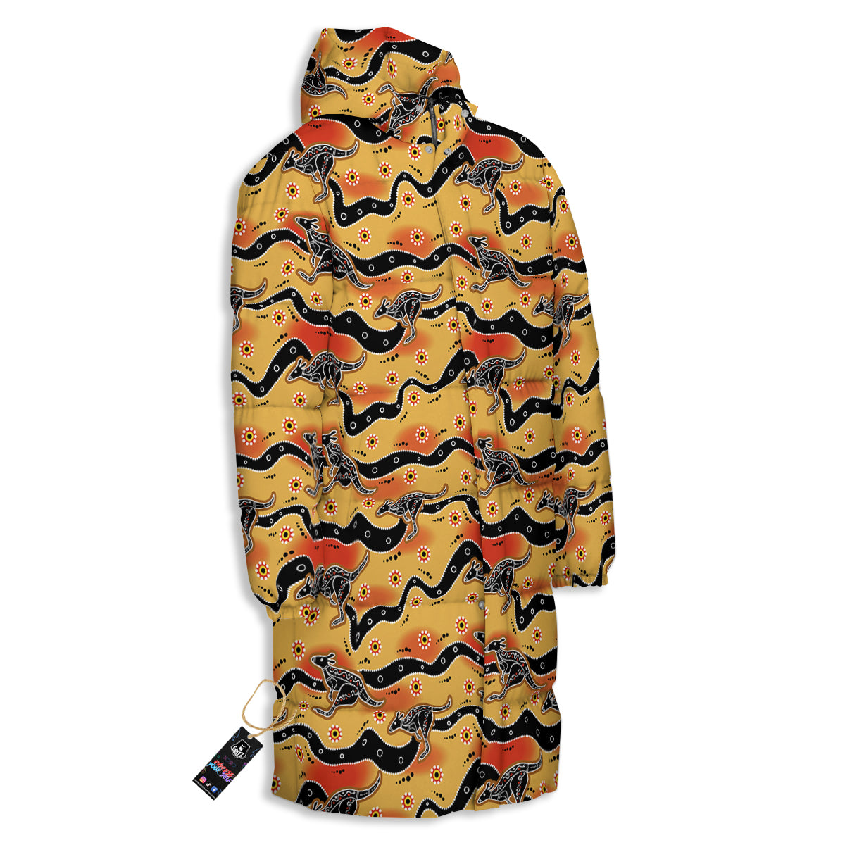 Ethnic Australian Print Pattern Long Down Jacket-grizzshop
