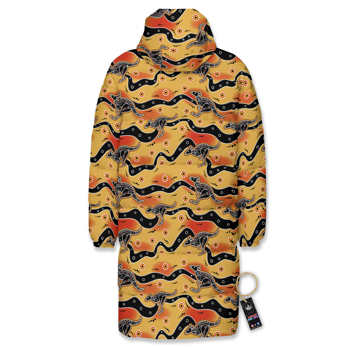 Ethnic Australian Print Pattern Long Down Jacket-grizzshop
