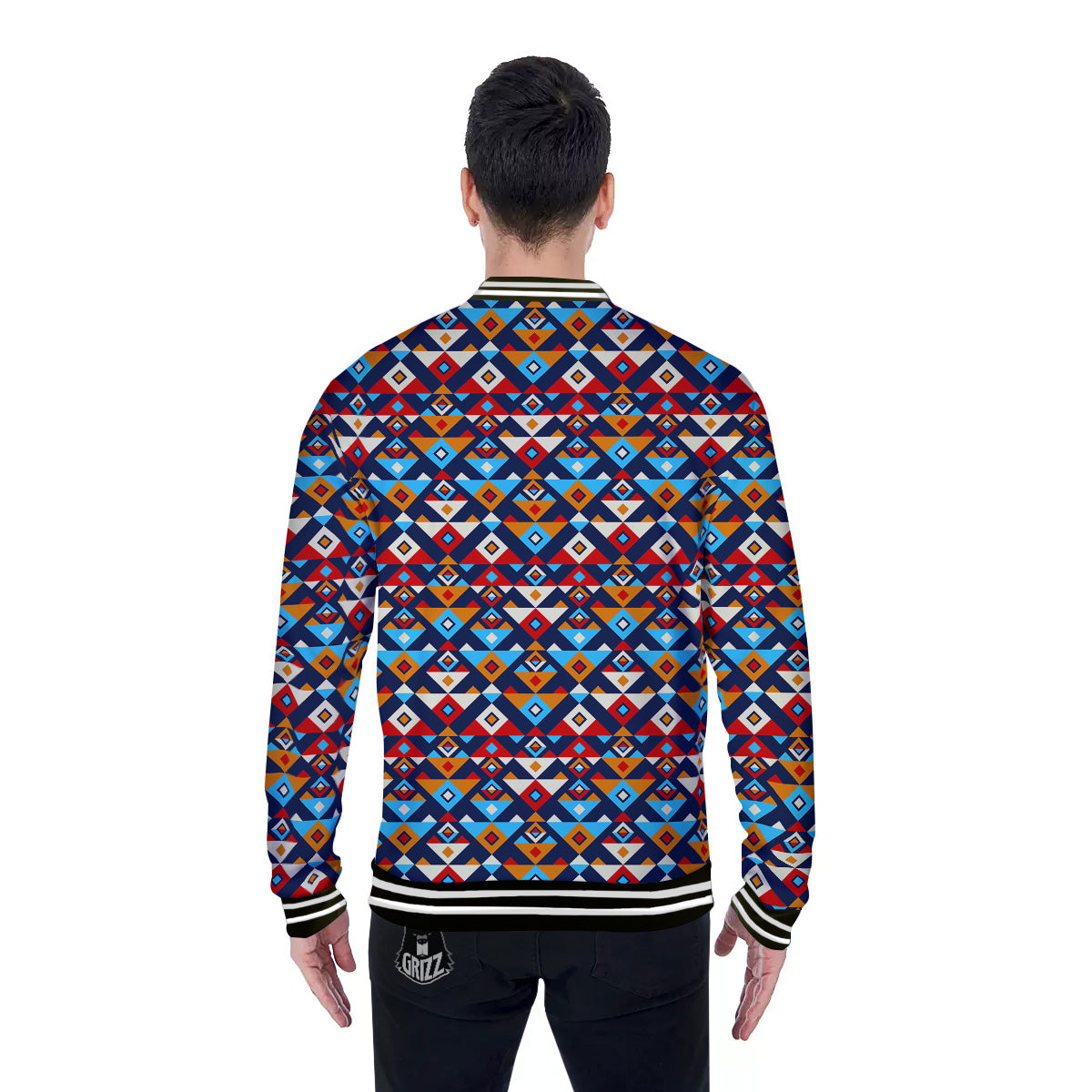 Ethnic Boho Colorful Print Pattern Baseball Jacket-grizzshop