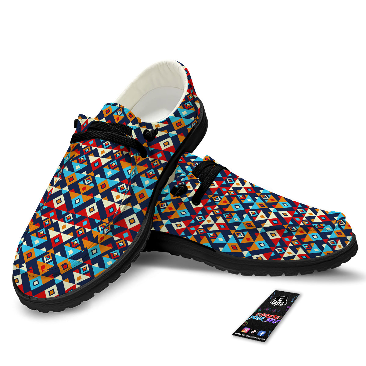 Ethnic Boho Colorful Print Pattern Black Loafers-grizzshop