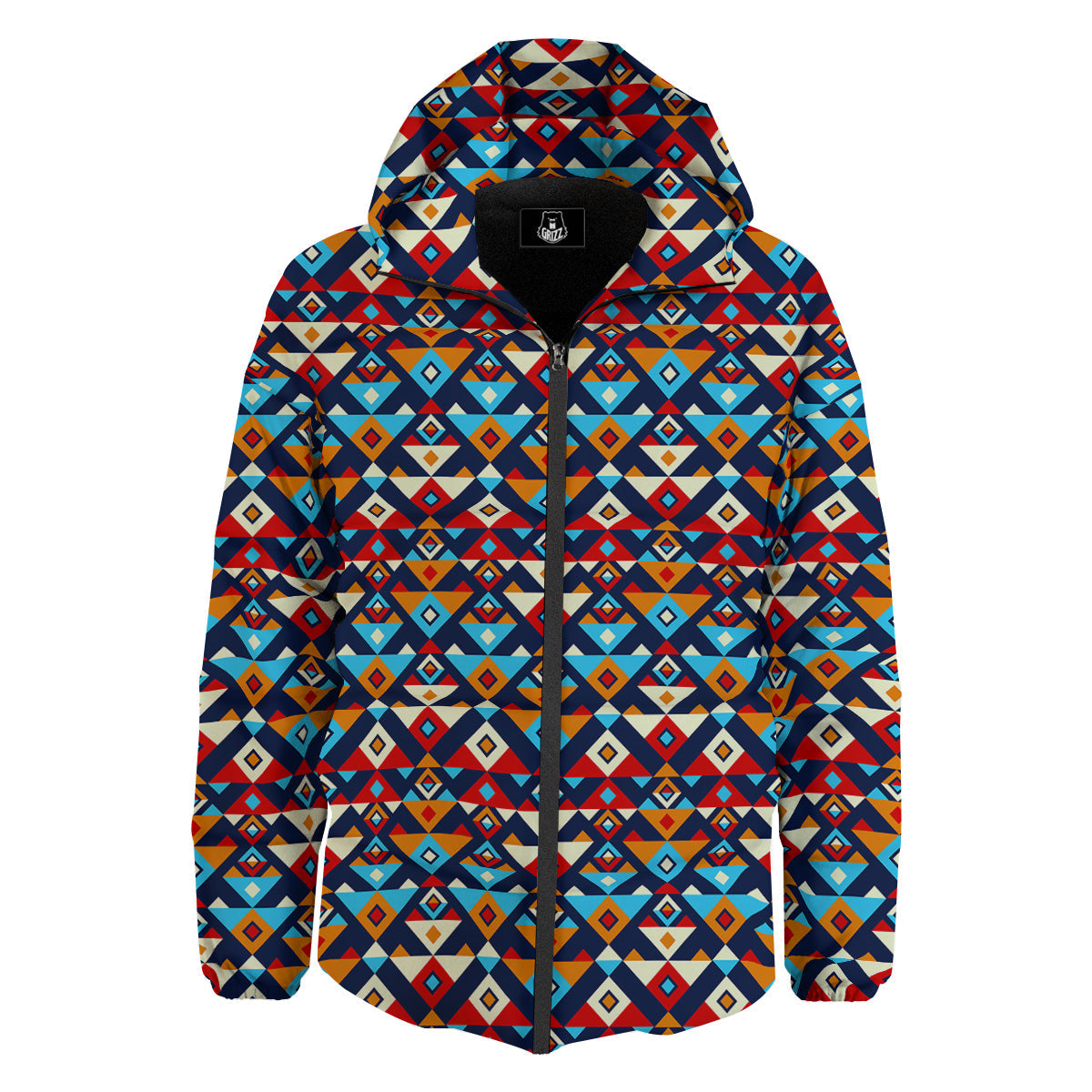 Ethnic Boho Colorful Print Pattern Down Jacket-grizzshop