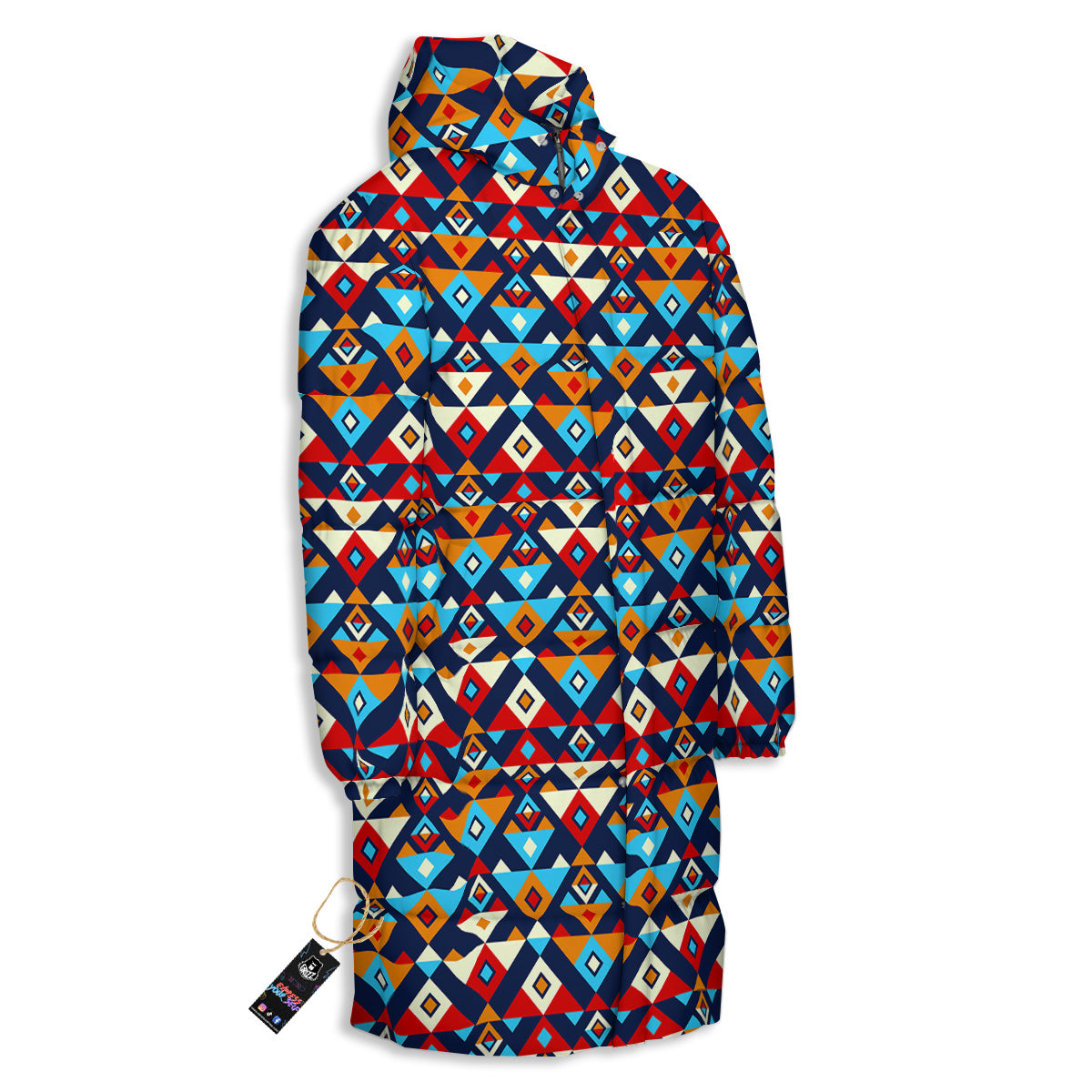 Ethnic Boho Colorful Print Pattern Long Down Jacket-grizzshop