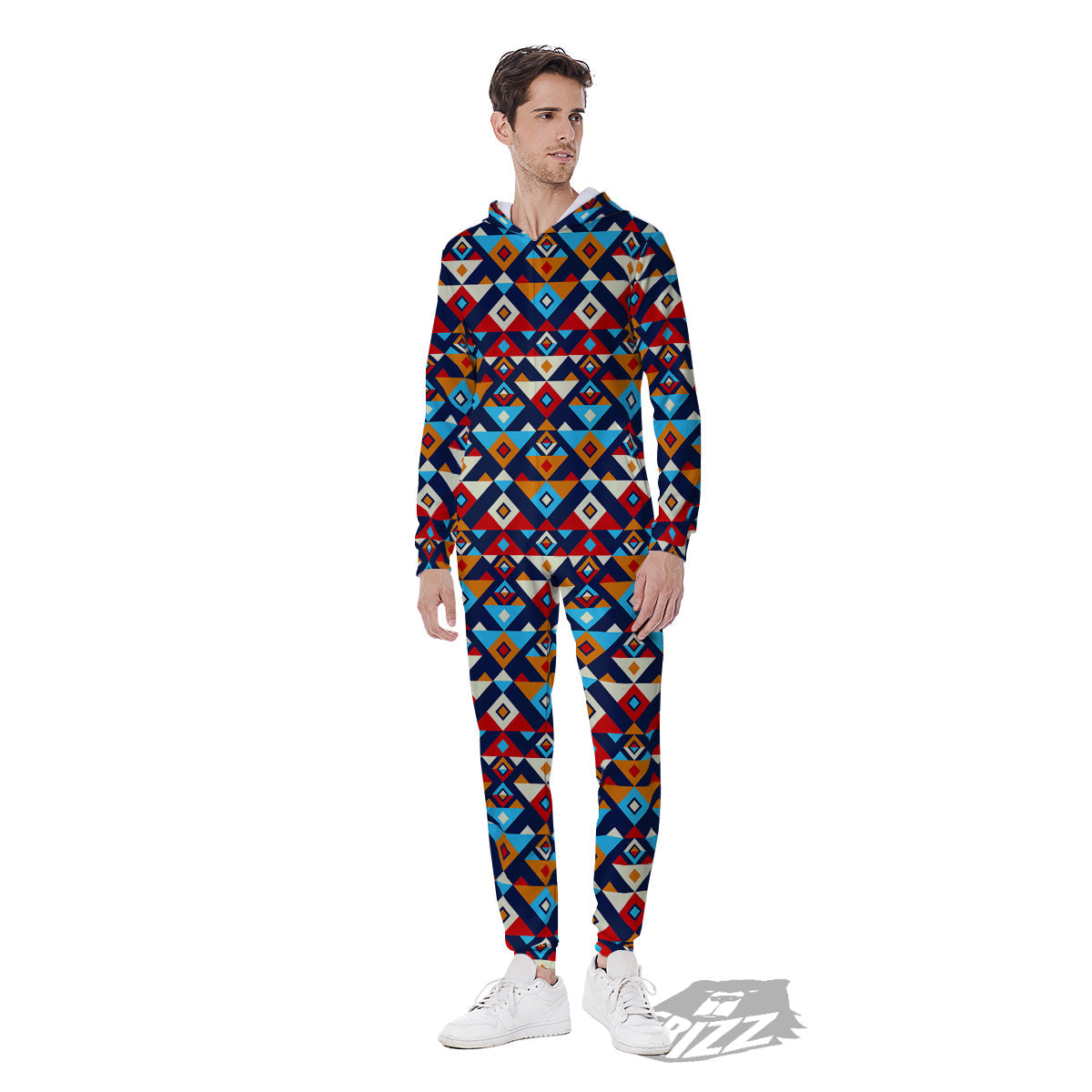 Ethnic Boho Colorful Print Pattern Men's Jumpsuit-grizzshop