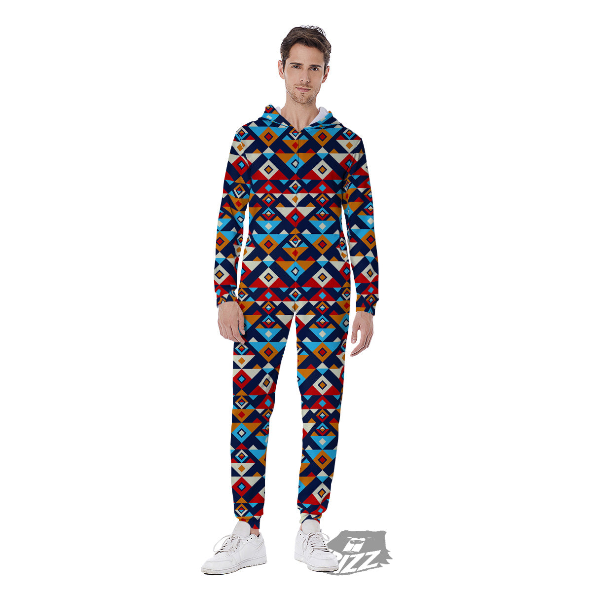Ethnic Boho Colorful Print Pattern Men's Jumpsuit-grizzshop