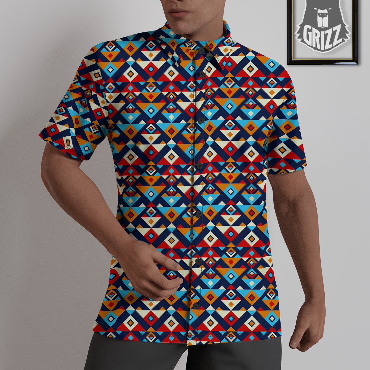 Ethnic Boho Colorful Print Pattern Untucked Shirts-grizzshop
