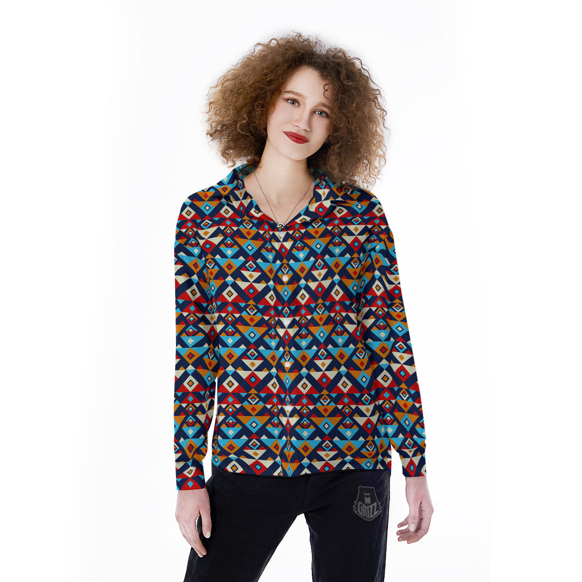 Ethnic Boho Colorful Print Pattern Women's Long Sleeve Shirts-grizzshop