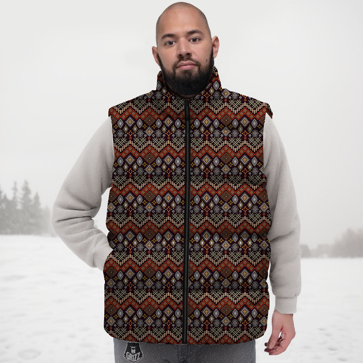 Ethnic Boho Print Pattern Down Vest