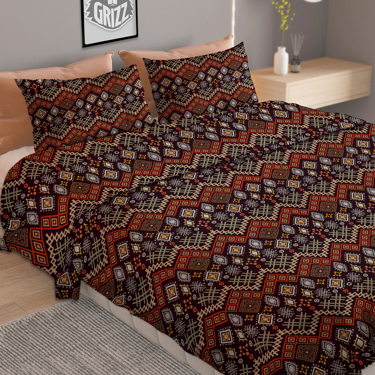 Floral Hummingbird Dark Blue Print Duvet Cover Bedding Set