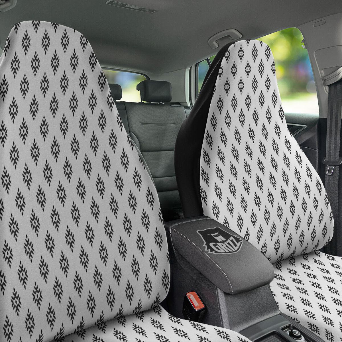 Ethnic Boho White And Black Print Car Seat Covers-grizzshop