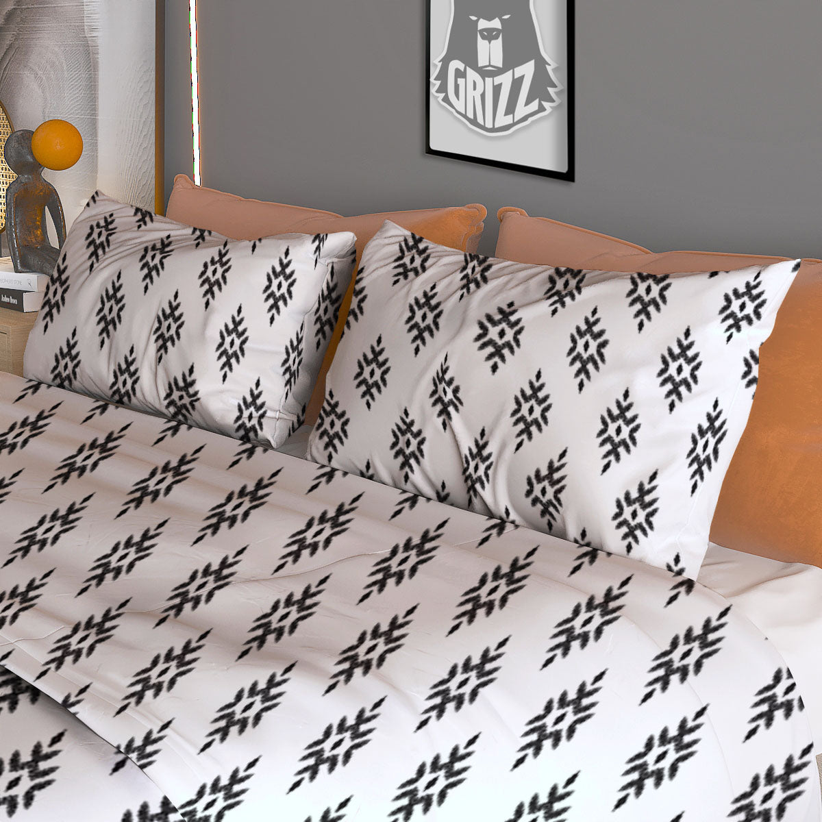 Ethnic Boho White And Black Print Duvet Cover Bedding Set