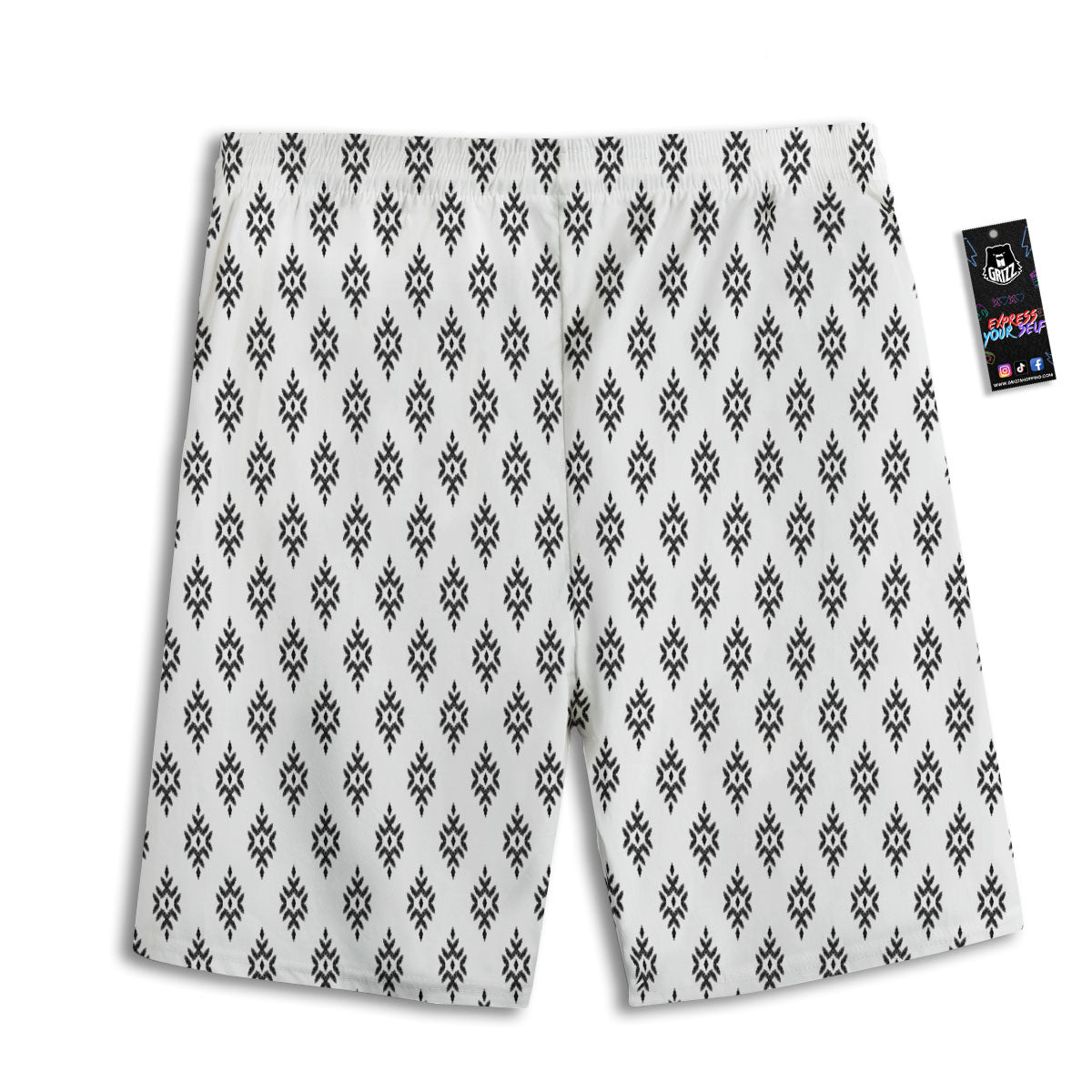 Ethnic Boho White And Black Print Men's Athletic Shorts