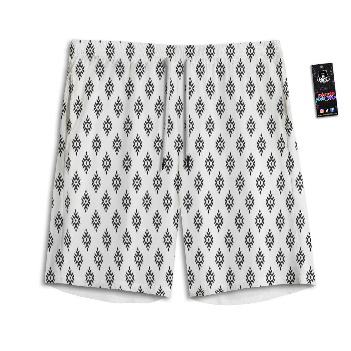 Ethnic Boho White And Black Print Men's Athletic Shorts