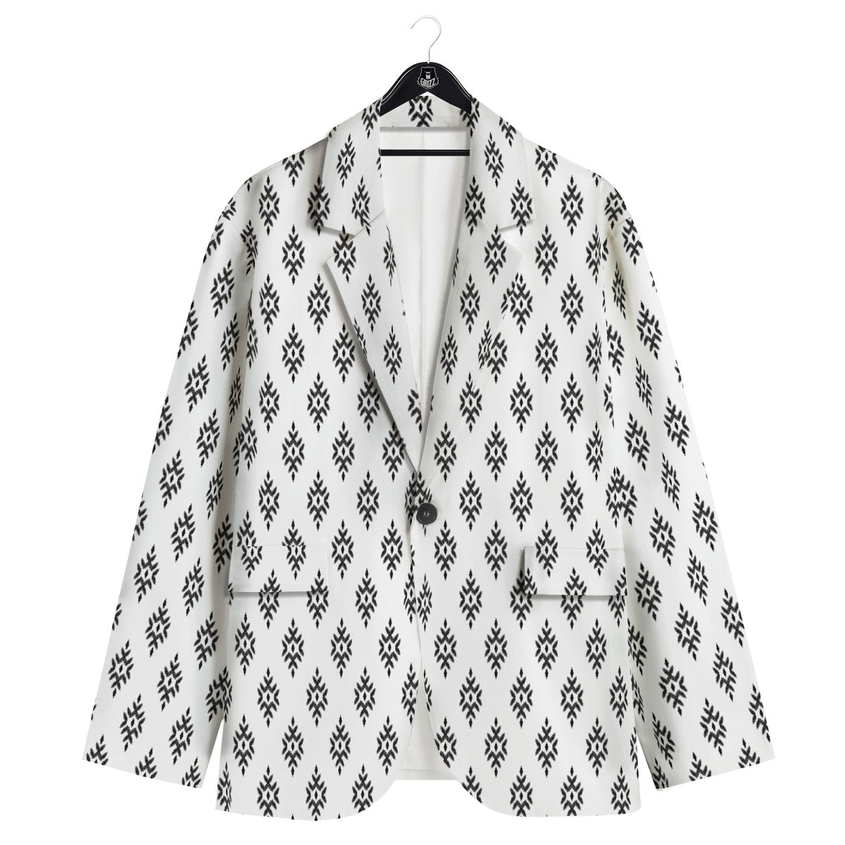 Ethnic Boho White And Black Print Men's Sport Coat-grizzshop