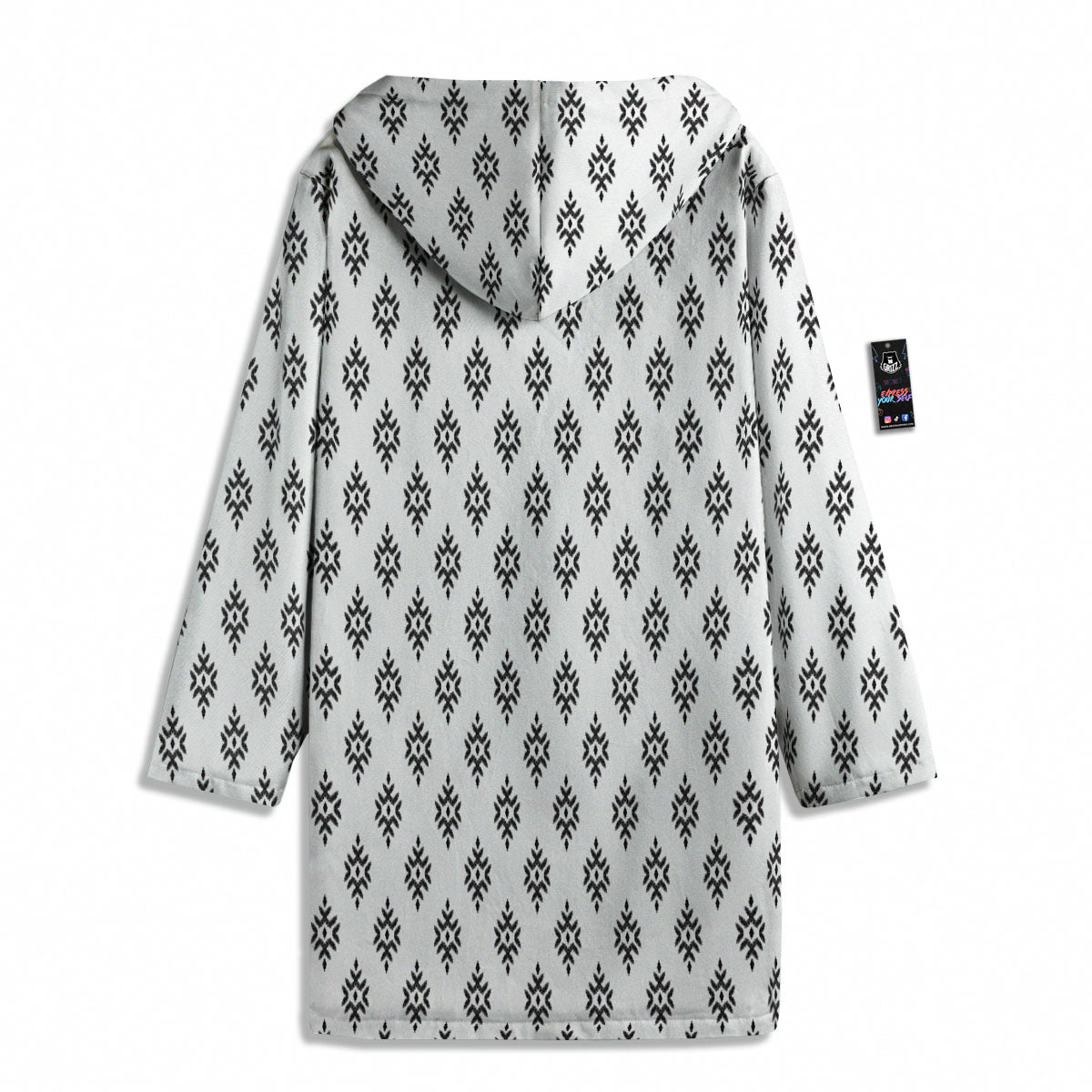 Ethnic Boho White And Black Print Men's Windbreaker Jacket-grizzshop