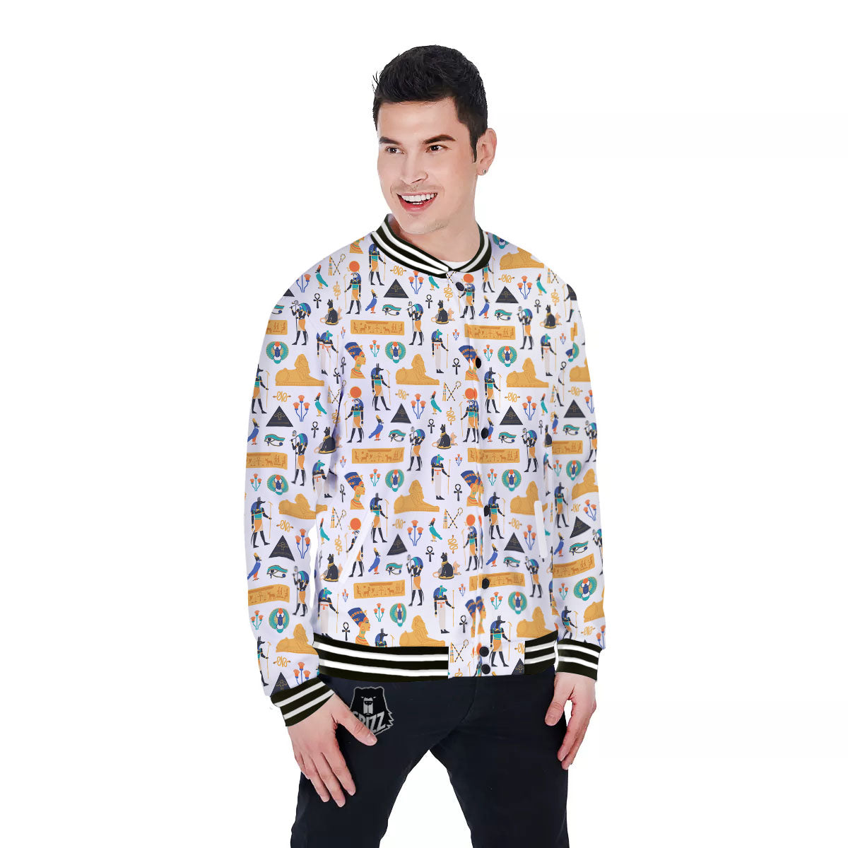Ethnic Egyptian Print Pattern Baseball Jacket-grizzshop