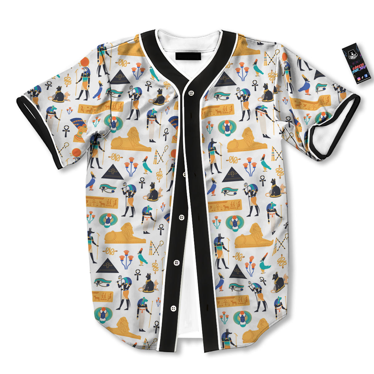 Ethnic Egyptian Print Pattern Baseball Jersey-grizzshop