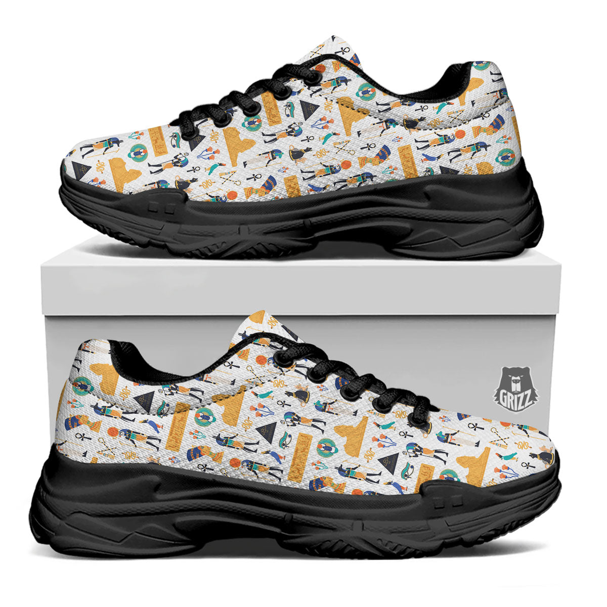 Ethnic Egyptian Print Pattern Black Chunky Shoes-grizzshop