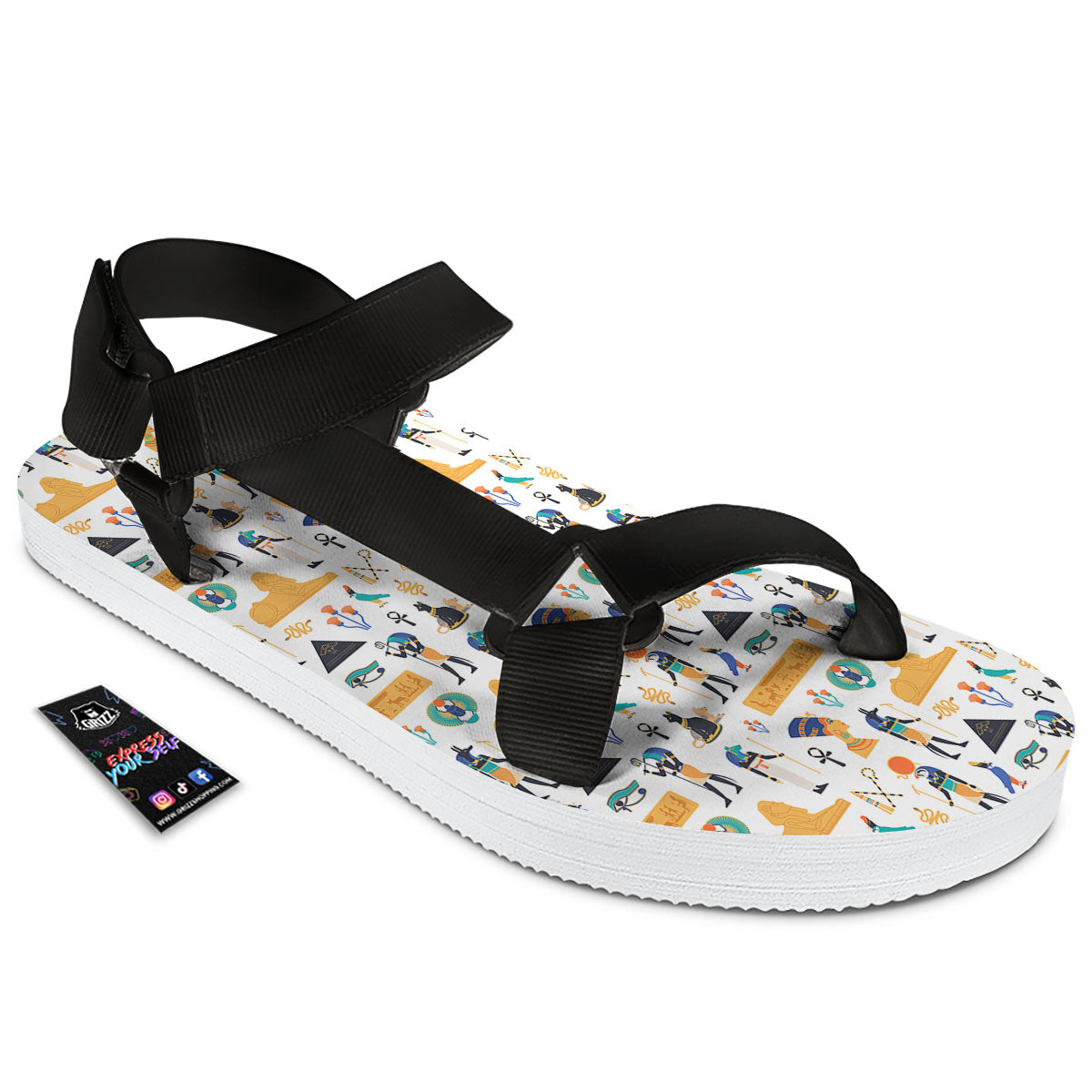 Ethnic Egyptian Print Pattern Black Open Toe Sandals-grizzshop